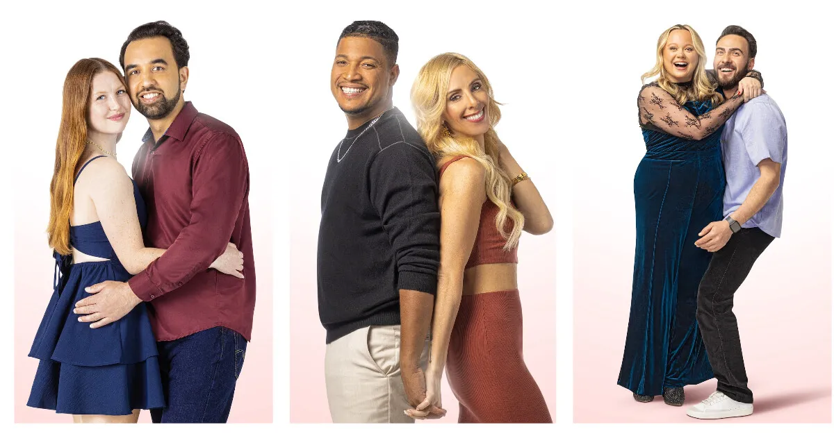 Portraits of three different 90 Day Fiance Season 12 couples on a white background